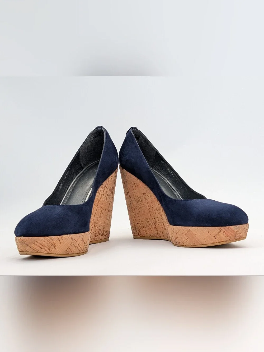 Stuart Weitzman Size 11 N Corkswoon Navy Blue Genuine Suede Cork Wedge Pump Heel